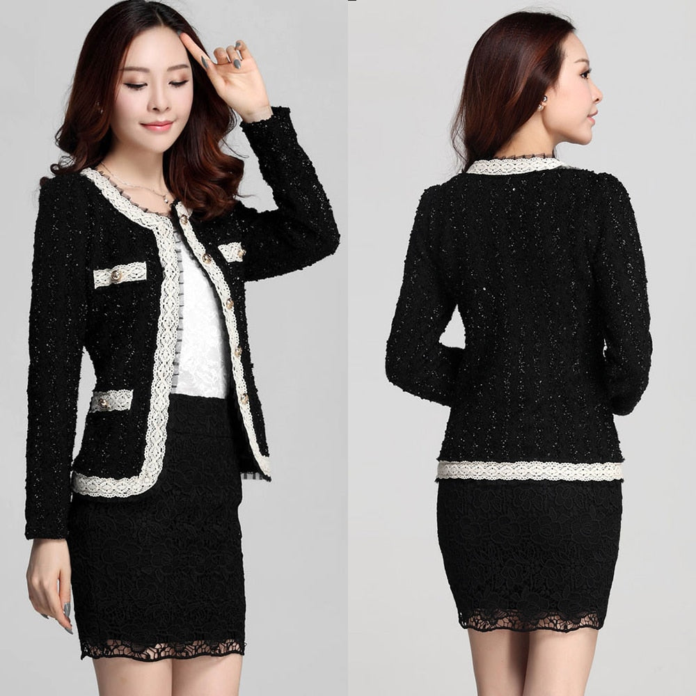 Women Blazers Feminino Autumn Paillette Lady Jackets and Coats Blaser Femme Chaqueta Mujer Jaqueta Feminina Black White