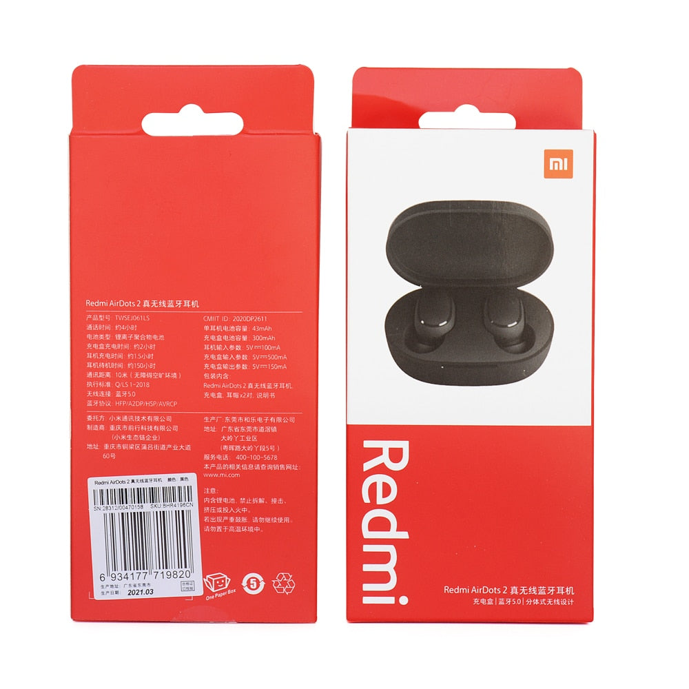 Original Xiaomi Redmi Airdots 2 TWS Bluetooth Earphone Stereo bass 5.0 headphones With Mic Handsfree Earbuds 5/10/20 pieces