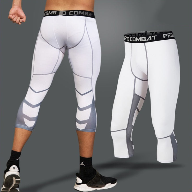 Men&#39;s Running Sport Tights Pants Basketball Cropped Compression Leggings Gym Fitness Sportswear for Male Athletic Trousers