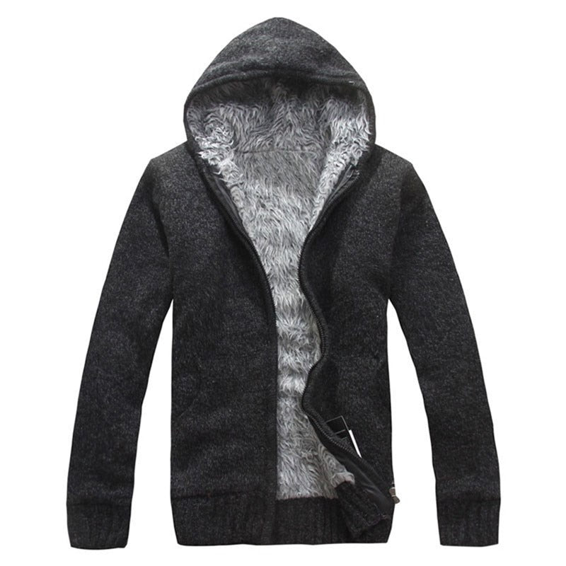 Autumn Winter Men&#39;s Thick Sweatercoat Collar Zipper Sweater Coat Outerwear Winter Fleece Cashmere Liner SweatersTurn-down Collar