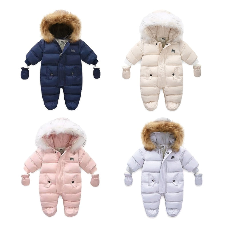 IYEAL Winter Baby Clothes With Hooded Fur Newborn Warm Fleece Bunting Infant Snowsuit Toddler Girl Boy Snow Wear Outwear Coats