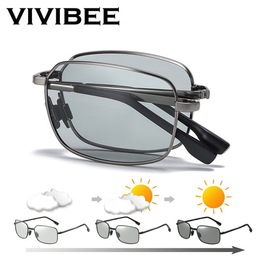 VIVIBEE Men Folding Photochromic Sunglasses with Polarized Lens Rectangle Metal Summer Male Shades 2022 Trending Products