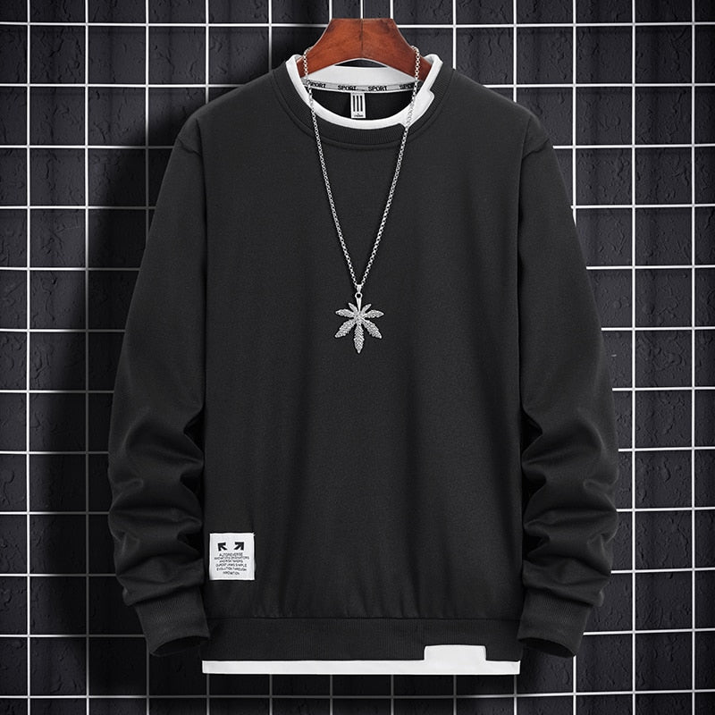 EAEOVNI Autumn Mens Sweatshirt O-Neck Long Sleeve Male Hoodies Solid Color Casual Hip-Hop Streetwear Men Pullover Fashion