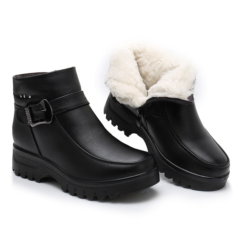 GKTINOO Fashion Winter Women Genuine Leather Ankle Boots Female Thick Plush Warm Snow Boots Mother Waterproof Non-slip Booties