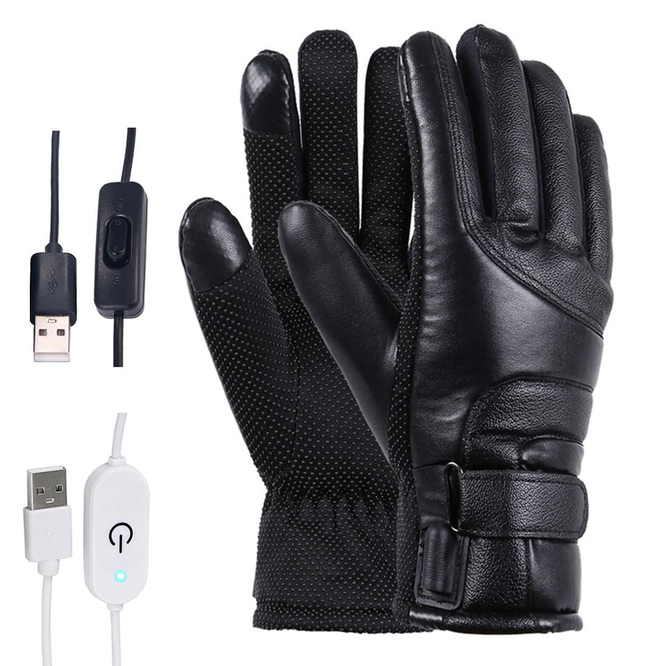 Loogdeel Winter Electric Heated Gloves Windproof Cycling Warm Heating Touch Screen Skiing Gloves USB Powered For Men Women