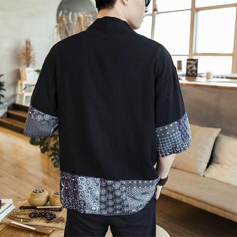 Japanese Kimono Men Cardigan Streetwear Yukata Male Shirt Haori Mens Kimono Shirt Traditional Japanese Samurai Clothing 4XL 5XL