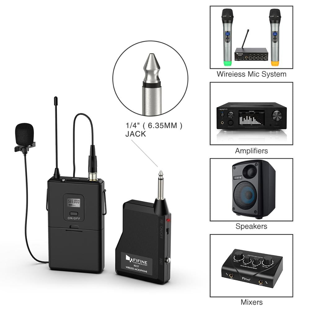 Fifine 20-Channel UHF Wireless Lavalier Lapel Microphone System with Bodypack Transmitter, Mini  Lapel Mic &amp; Portable Receiver