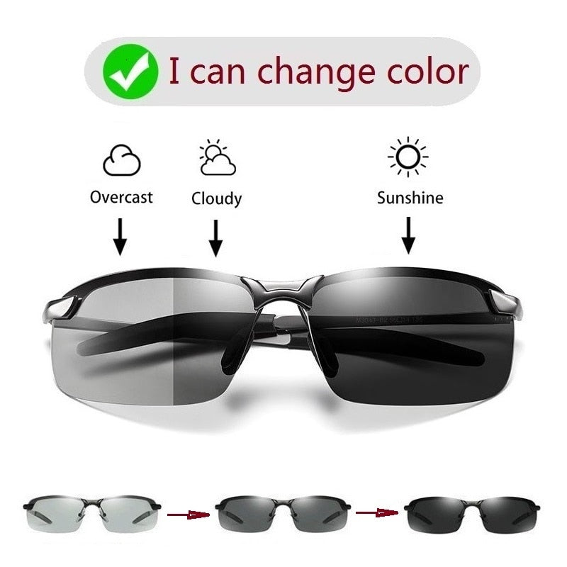 Photochromic Sunglasses Men Polarized Chameleon Glasses Male Change Color Sun Glasses Day Night Vision Driving Eyewear uv400