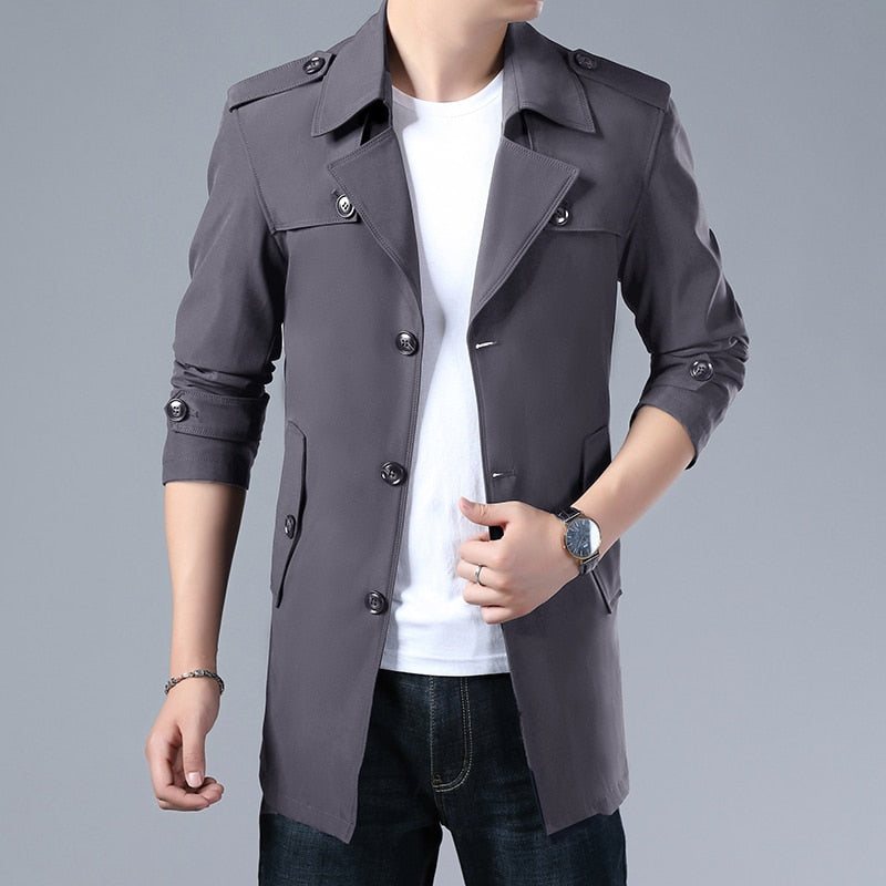 Thoshine Brand Spring Autumn Men Trench Coats Superior Quality Buttons Male Fashion Outerwear Jackets Windbreaker Plus Size 3XL