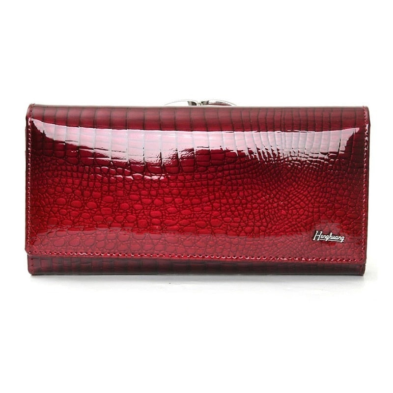 Long Women Genuine Leather Wallet Cow Leather Female Purse Luxury Brand Women&#39;s Leather Wallets Alligator Pattern Ladies Purses