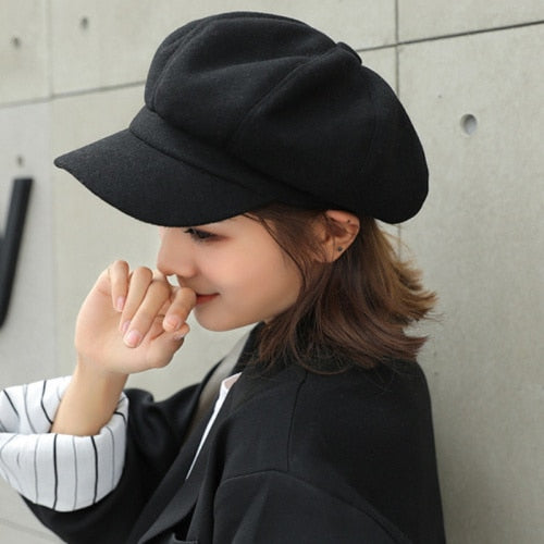 Auutmn Winter Hats for Women Solid Plain Octagonal Newsboy Cap Men Ladies Casual Wool Hat Winter Beret Women Painter Cap