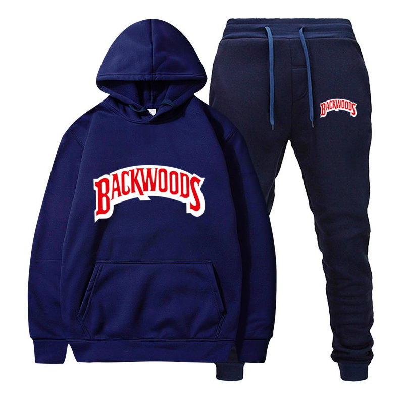 fashion brand Backwoods Men&#39;s Set Fleece Hoodie Pant Thick Warm Tracksuit Sportswear Hooded Track Suits Male Sweatsuit Tracksuit