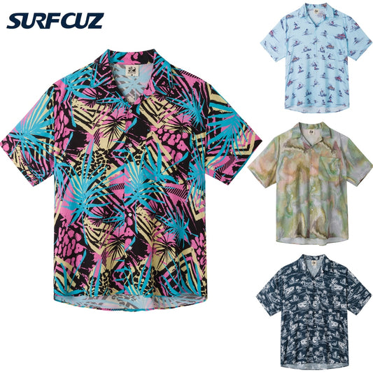 SURFCUZ Hawaiian Shirts For Men Tropical Pink Floral Aloha Shirt Sleeve Floral Loose Oversized Streetwear Men&#39;s Beach Shirts