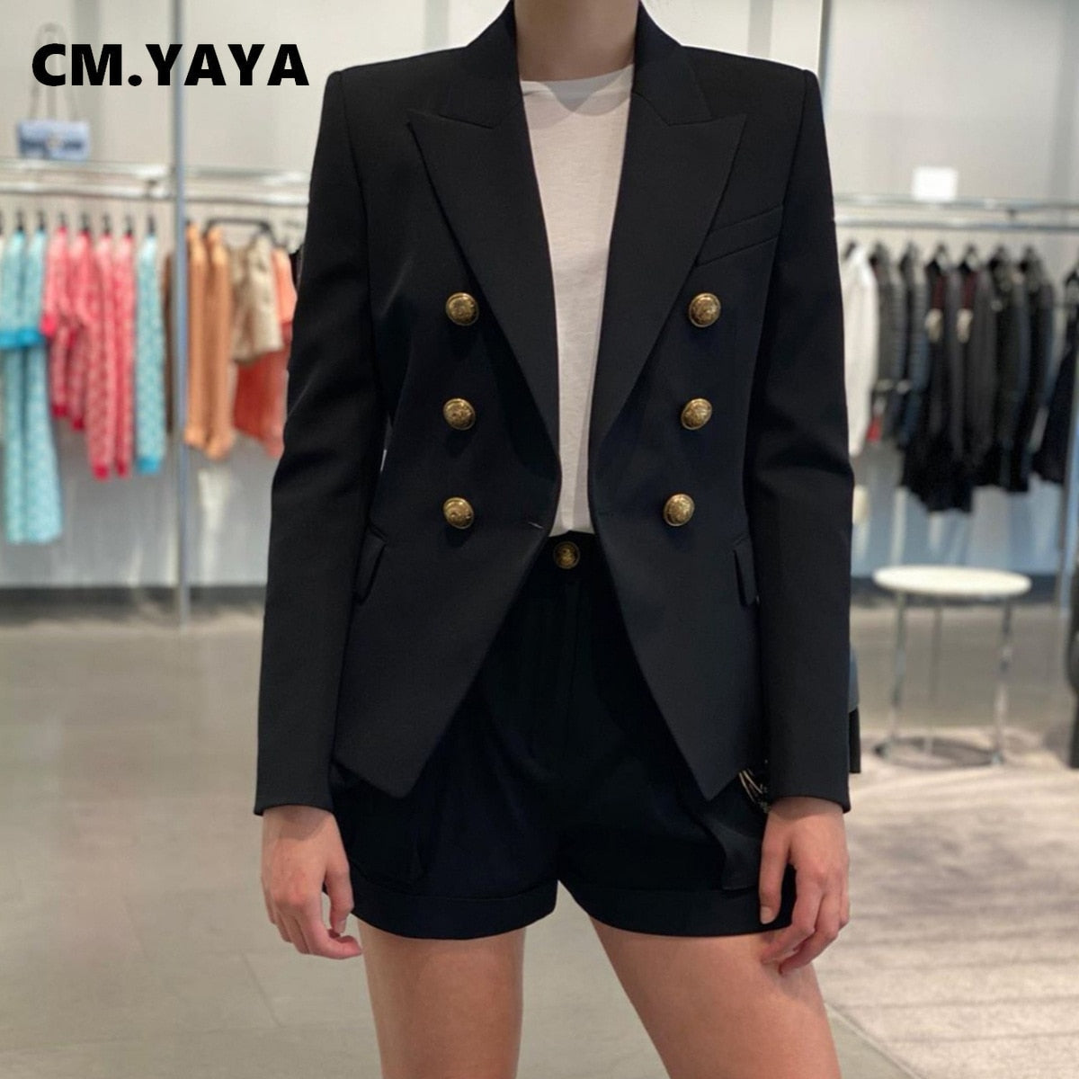 CM.YAYA Women Blazer Solid Full Sleeve Double Breasted Slim Casual Blazers Female Fashion High Streetwear Summer 2021