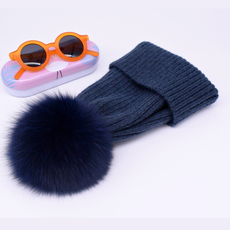 2022 New winter hat luxury quality Fox fur pompom hats beanie High quality Girls women bonnet winter hats for women