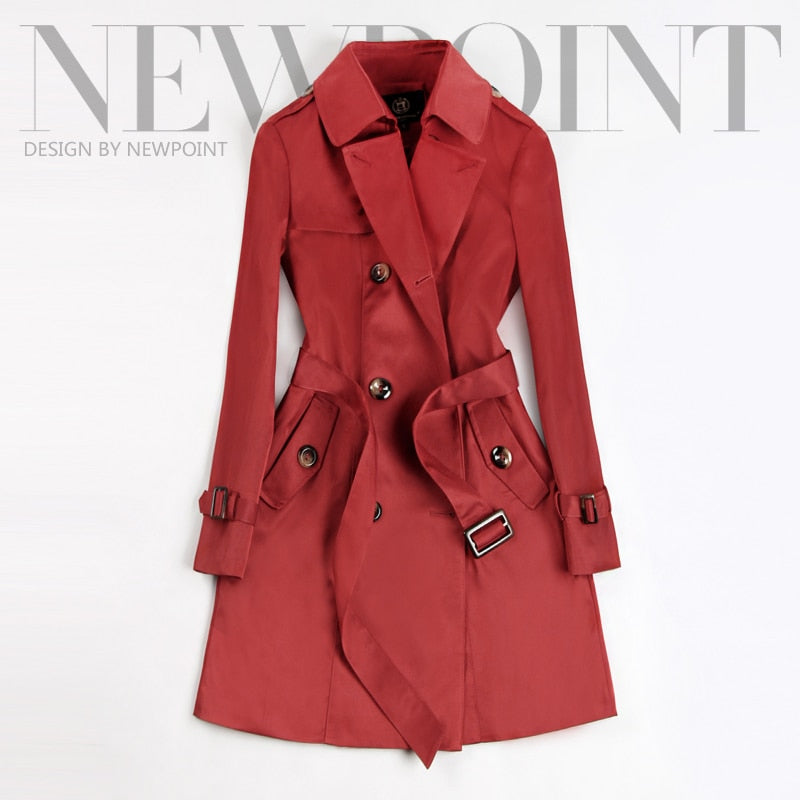 2022 New Fashion Double Breasted Mid-long Trench Coat Women Khaki Slim Belt Cloak Mujer Windbreaker Female Abrigos Brazil LH810