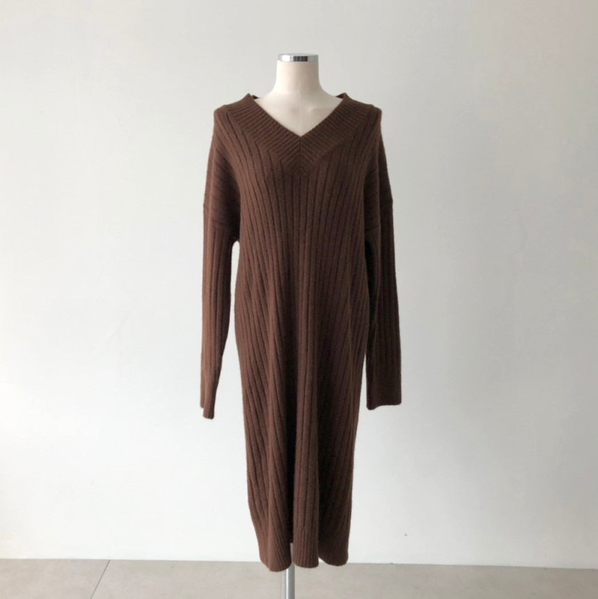 2020 New Autumn Sweater Women Dress Winter Long Sleeve Sweaters Knitted Dresses Womens Loose Maxi Oversize Knitting Robe Vestido