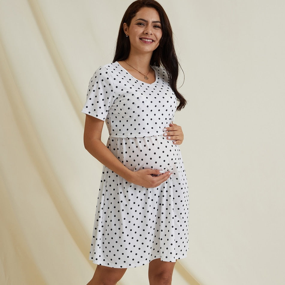 PatPat New Arrival Maternity Dress Spring Summer Trendy Pregnancy Dress Solid Short-Sleeve Nursing Dress For Pregnant Women