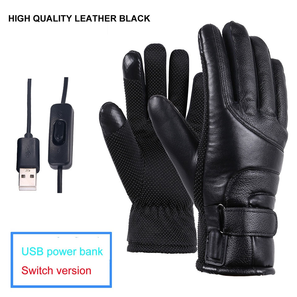 Loogdeel Winter Electric Heated Gloves Windproof Cycling Warm Heating Touch Screen Skiing Gloves USB Powered For Men Women