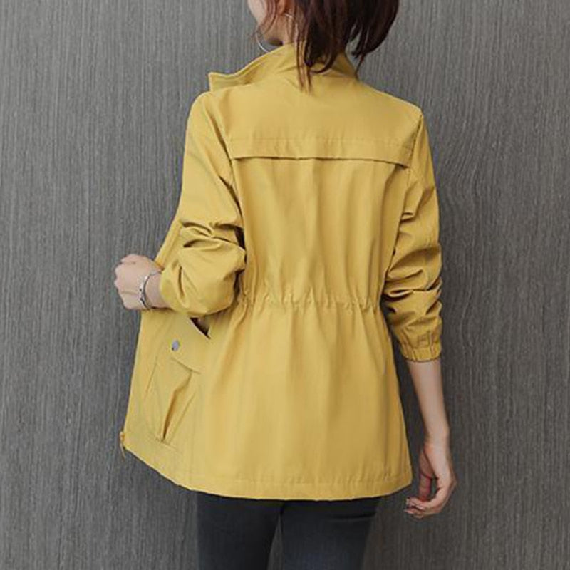 HI-FASHION Women Double Layer Windbreaker Autumn Casual Slim Coat Fashion Plus Size 4Xl Stand-Up Collar Ladies Jacket