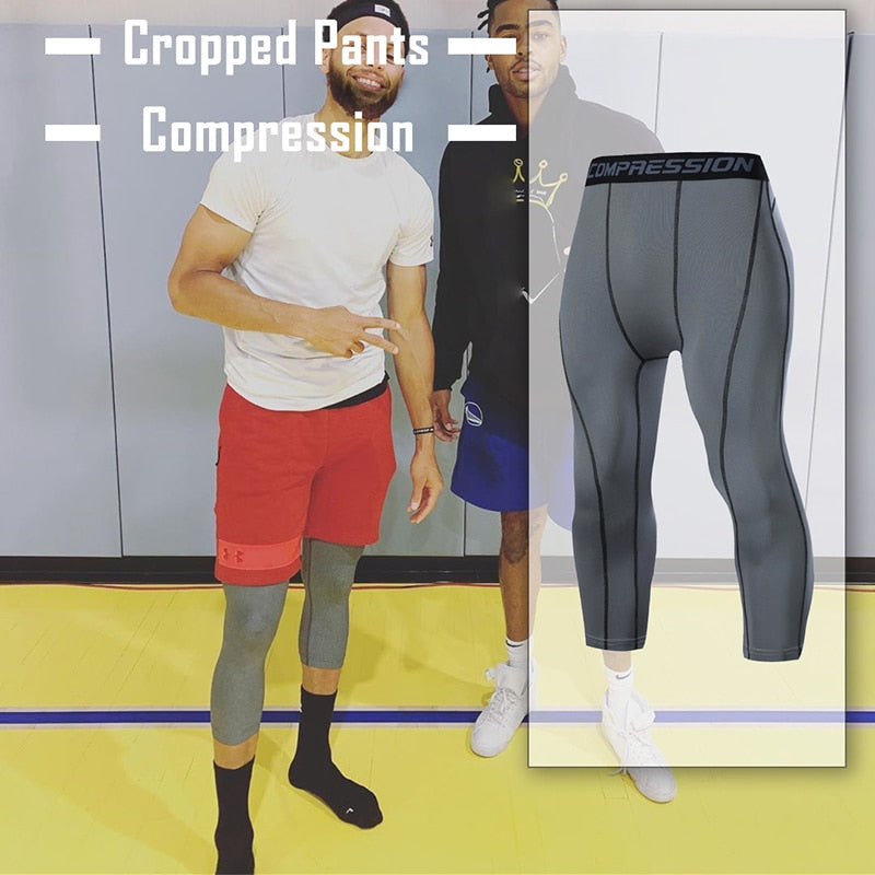 Men&#39;s Running Sport Tights Pants Basketball Cropped Compression Leggings Gym Fitness Sportswear for Male Athletic Trousers