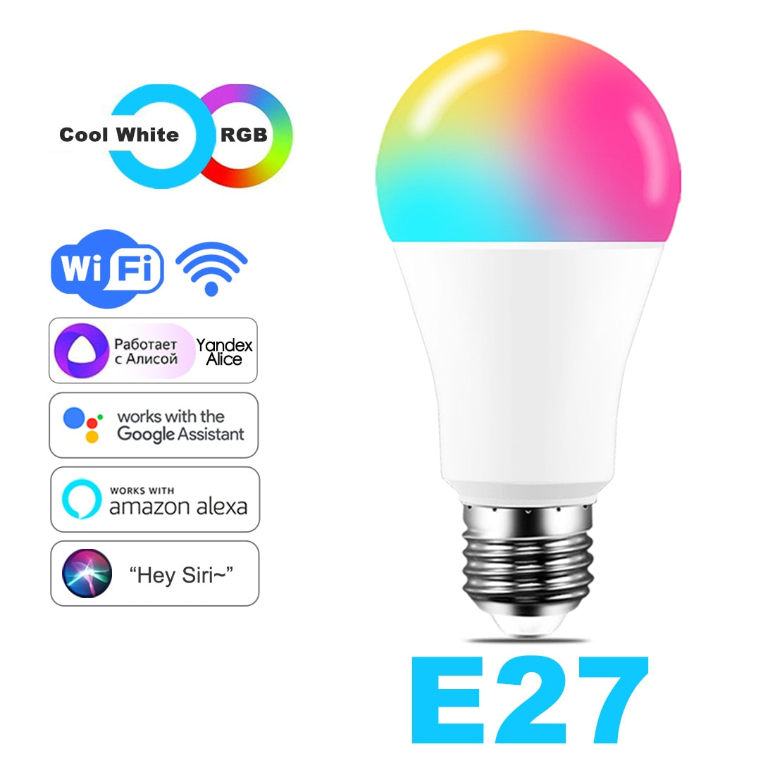 15W WiFi Smart Light Bulb B22 E27 LED RGB Lamp Work with Alexa/Google Home 85-265V RGB+White Dimmable Timer Function color Bulb