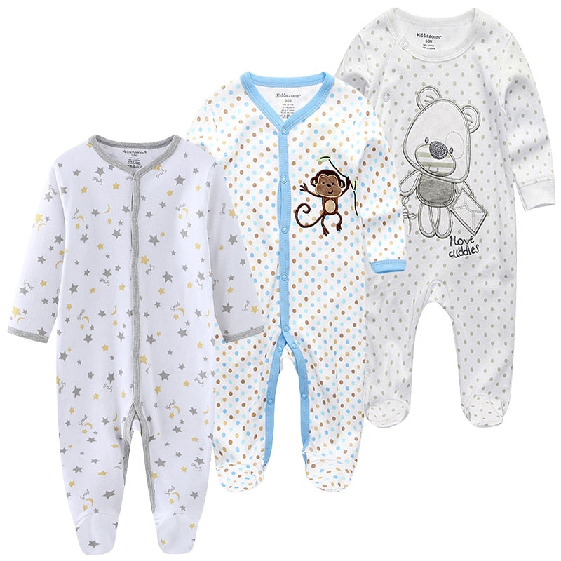 Baby Clothes 3Pcs/set Cotton Newborn Boy Girl Romper 2021 Long Sleeve Infantil Clothing Spring Animal Baby Pajama roupas de bebe