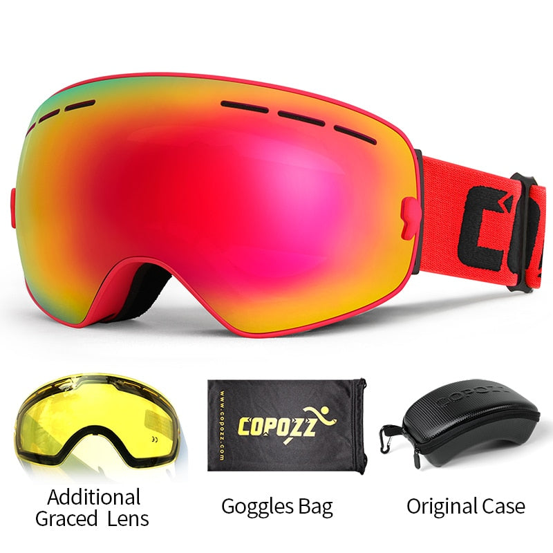 COPOZZ Brand Professional Ski Goggles Double Layers Lens Anti-fog UV400 Big Ski Glasses Skiing Snowboard Men Women Snow Goggles