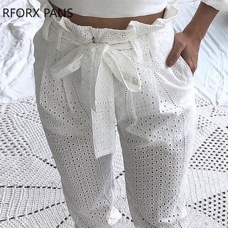 Paperbag Waist Broderie Lace Casual Pants