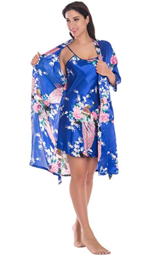 Fashion Women&#39;s Summer Mini Kimono Robe Lady Rayon Bath Gown Yukata Nightgown Sleepwear Sleepshirts Pijama Mujer Size M-XL