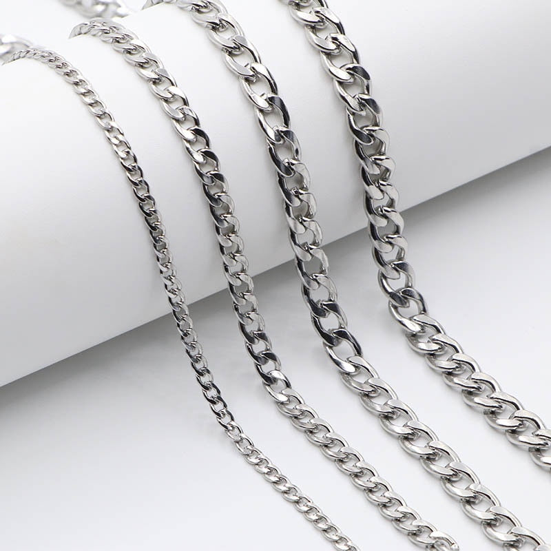 Women Men&#39;s Necklace Stainless Steel Curb Cuban Link NK Chain Silver Color Basic Punk Male Choker Jewelry Gifts Free Shipping