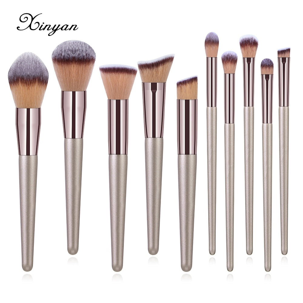 XINYAN Champagne Makeup Brush Set Eyeshadow Concealer Foundation Powder Blush Lip Eye Make Up Brush Cosmetics Beauty Tools