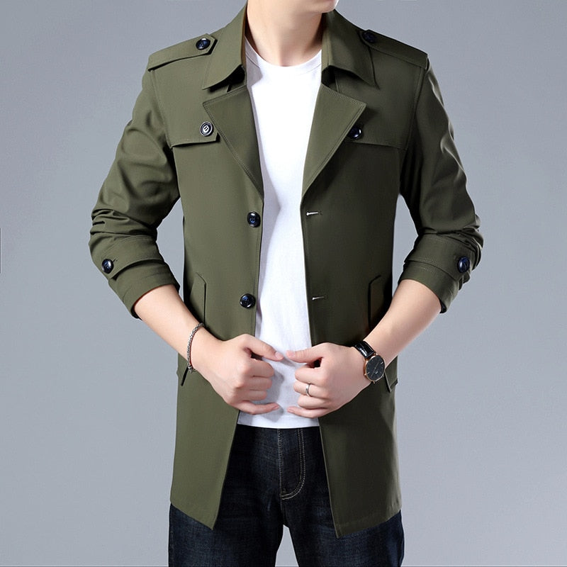 Thoshine Brand Spring Autumn Men Trench Coats Superior Quality Buttons Male Fashion Outerwear Jackets Windbreaker Plus Size 3XL