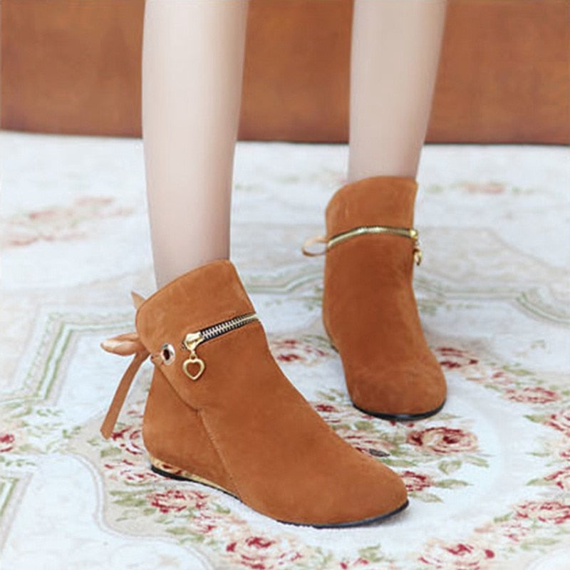 Sweet Bow Ankle Boots Women Faux Suede Boots Short Boots Fashion round toe solid ankle boots Woman Plus Size 35-43