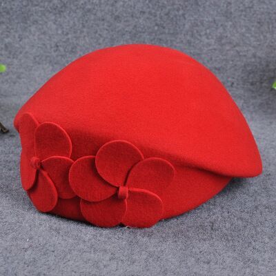 100% wool beret winter berets women winter felt beret Floral Women Felt French Beret Beanie fedora hat Beanie Winter Flower