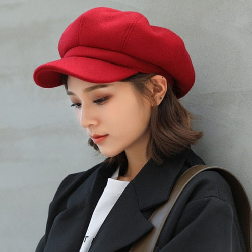 Auutmn Winter Hats for Women Solid Plain Octagonal Newsboy Cap Men Ladies Casual Wool Hat Winter Beret Women Painter Cap