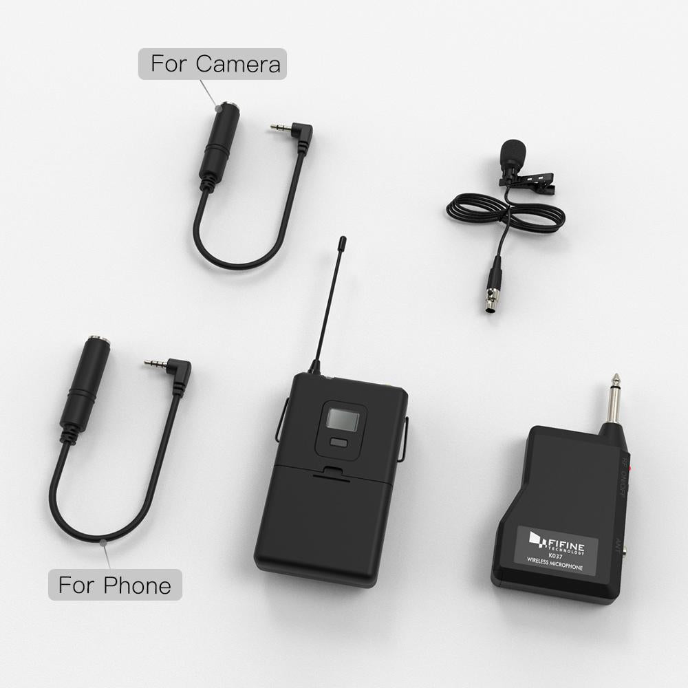 Fifine 20-Channel UHF Wireless Lavalier Lapel Microphone System with Bodypack Transmitter, Mini  Lapel Mic &amp; Portable Receiver