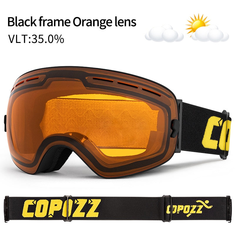 COPOZZ Brand Professional Ski Goggles Double Layers Lens Anti-fog UV400 Big Ski Glasses Skiing Snowboard Men Women Snow Goggles