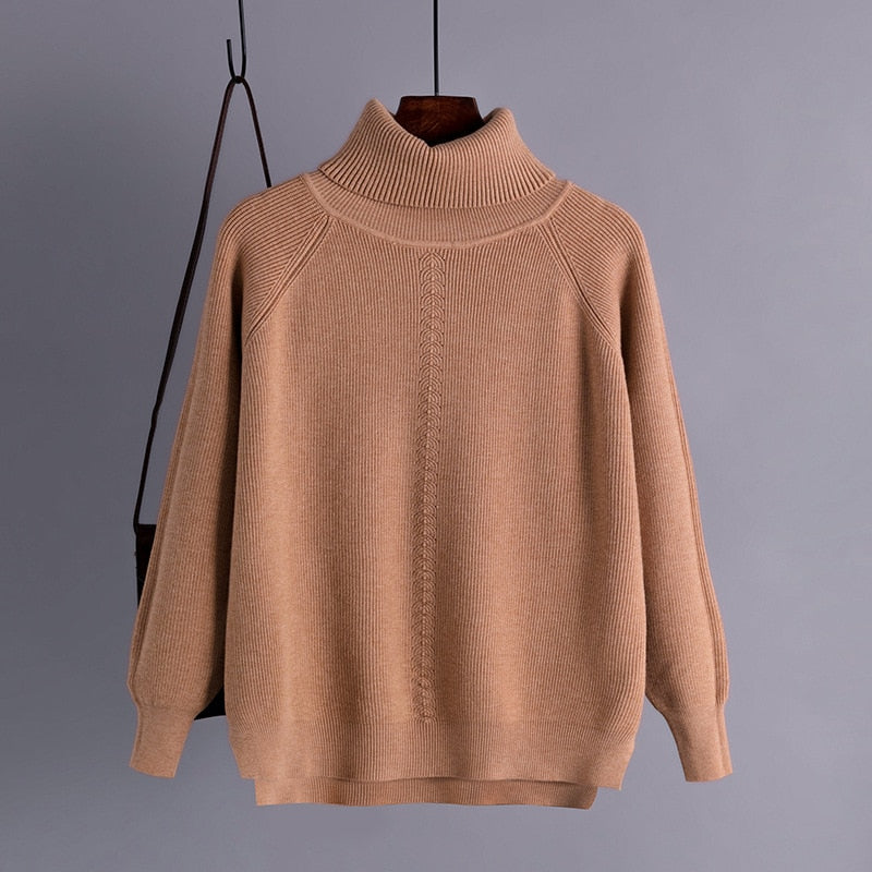 HLBCBG Autumn winter oversize basic thick Sweater Pullovers Women female high-neck loose sweater long sleeve knit Jumpers top