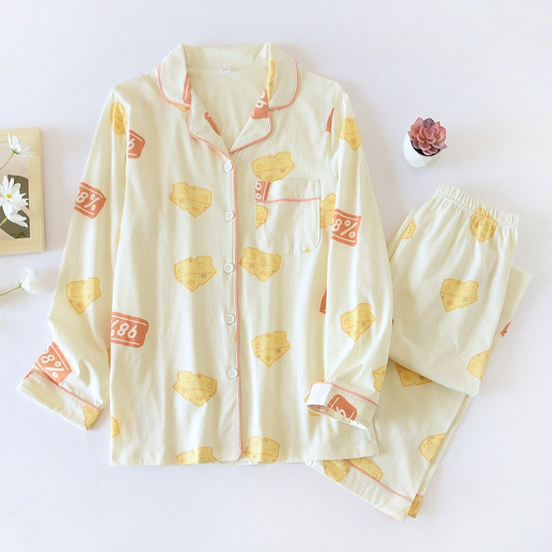 2022 Spring Leaves Printed Women&#39;s Pajama Cotton Plus Size Two-piece Set Brief Fashion Long Sleeve Home Clothes Female Sleepwear