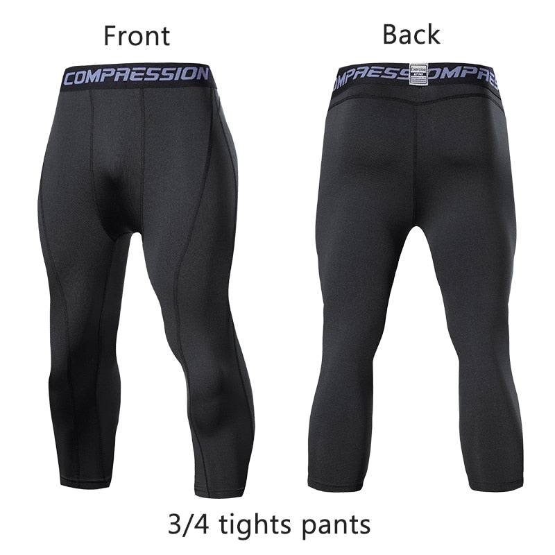 Men&#39;s Running Sport Tights Pants Basketball Cropped Compression Leggings Gym Fitness Sportswear for Male Athletic Trousers