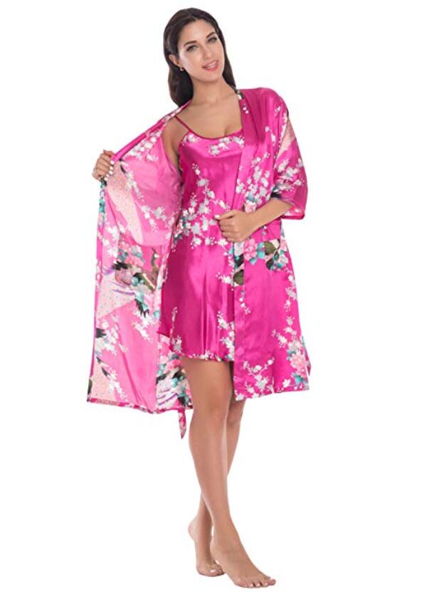 Fashion Women&#39;s Summer Mini Kimono Robe Lady Rayon Bath Gown Yukata Nightgown Sleepwear Sleepshirts Pijama Mujer Size M-XL