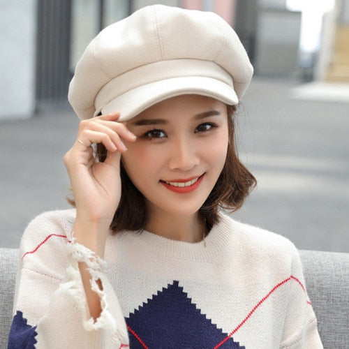 Auutmn Winter Hats for Women Solid Plain Octagonal Newsboy Cap Men Ladies Casual Wool Hat Winter Beret Women Painter Cap