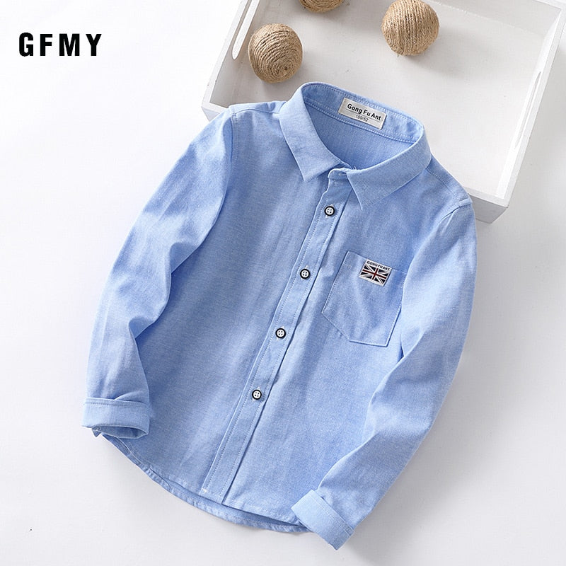 GFMY 2020 New Spring Oxford Textile Cotton Solid color Pink Black Boys white Shirt 3T-14T British style Childrens Tops