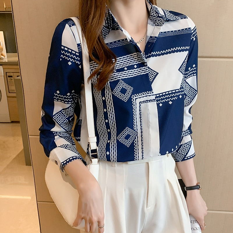 Fashion printing ladies shirts Women&#39;s Blouses 2021 Spring Autumn Long Sleeve Shirts Tops Blusas Mujer