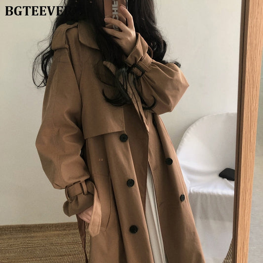 Chic Women Trench Coat Casual Women's Long Outerwear Loose Overcoat Autumn Winter Fashion Double-breasted Windbreaker Femme