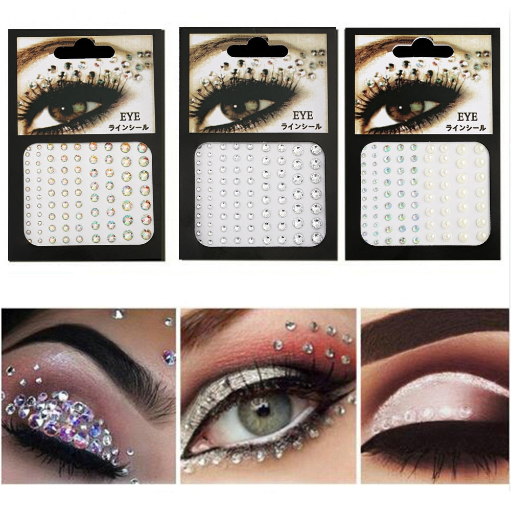 Fashion Women Rhinestone Face Tattoos Diamond Pearl Eyes Makeup Crystal Glitters for the Face Jewelry Eyes Temporary Stickers