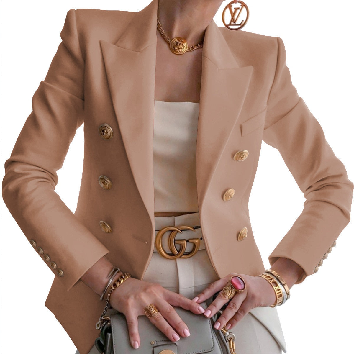 CM.YAYA Women Blazer Solid Full Sleeve Double Breasted Slim Casual Blazers Female Fashion High Streetwear Summer 2021