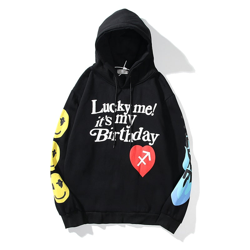 Harajuku Retro Smiley Flame Print Round Neck Sweatshirts Men and Women Plus Velvet Streetwear Fleece Hoodie Pullover