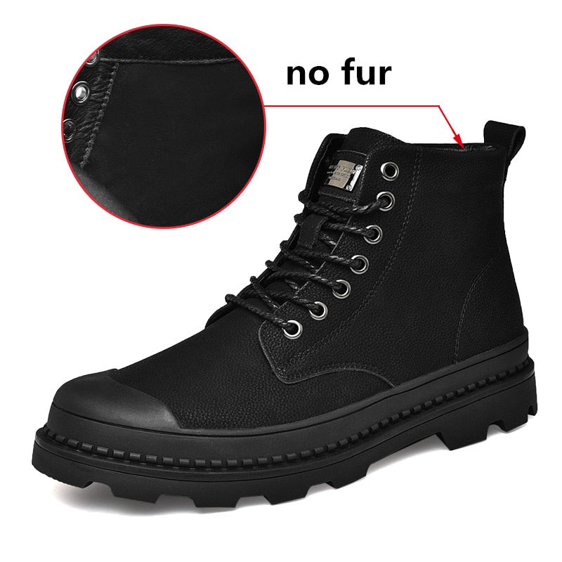 Warm Winter Men Boots Genuine Leather Rubber Ankle Boots Men Outdoor Winter Work Shoes Military Fur Snow Boots for Men Botas